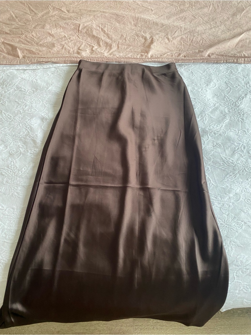 Classic Brown Satin Maxi Skirt - Women's